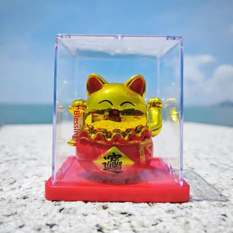 Solar Waving Lucky Cat Ornament | Mini 2" Desk Fortune Décor