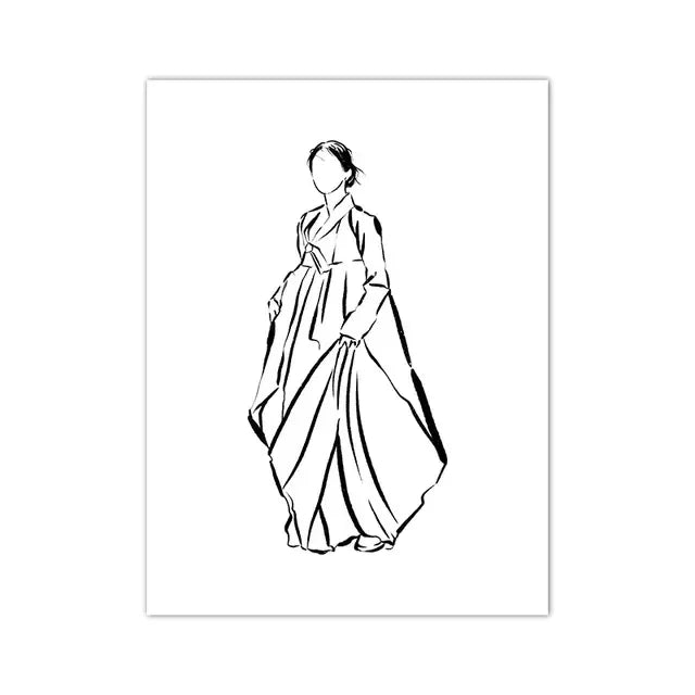 Korean Hanbok Traditional Canvas Wall Art | Vintage Asian Poster