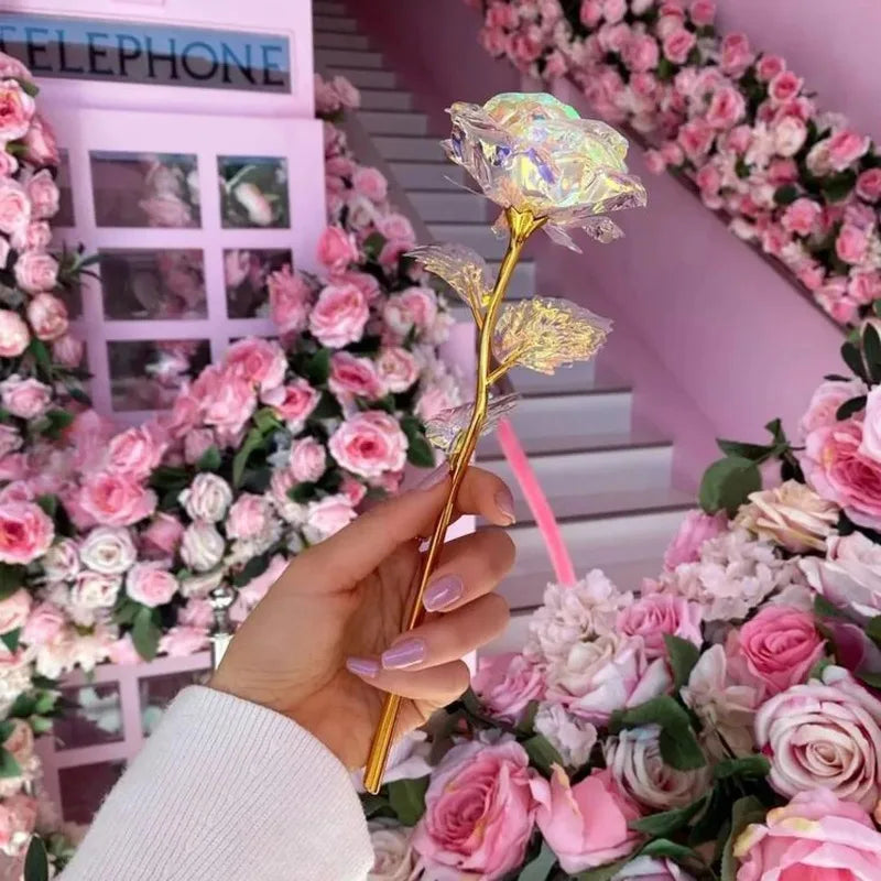 Rainbow Crystal Artificial Rose – Perfect Gift for Mom & Valentine