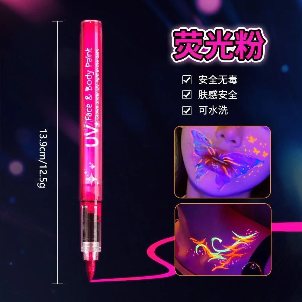 Glow in The Dark Face Paint Markers, UV Neon Body Paint Pens, Waterproof & Skin-Safe Blacklight Tattoo Markers, Washable Peaceful Pleasures Health and Wellness Pink-3pcs