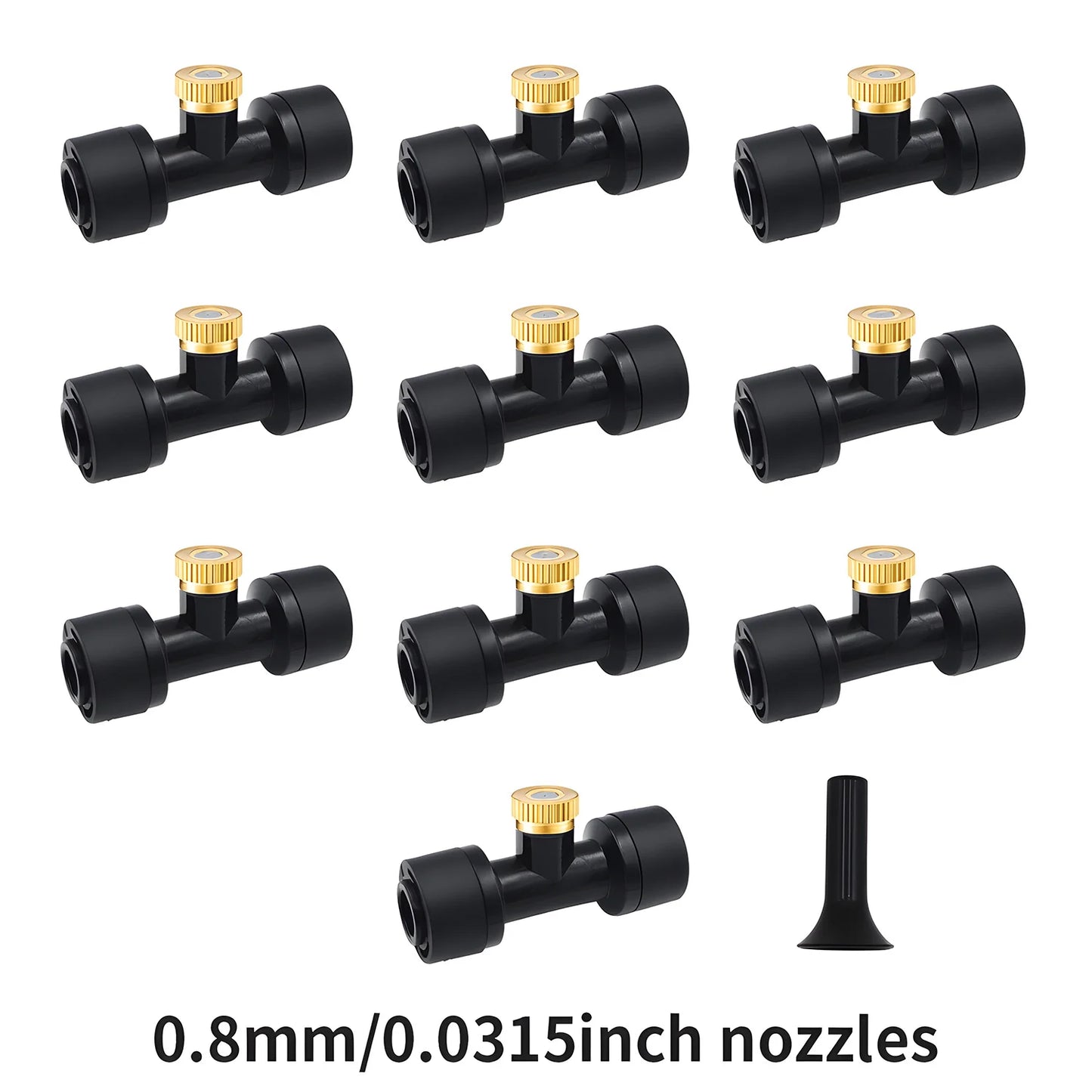10Pcs lot Misting Fog Nozzles with Quick Access Tee Connector Garden Landscaping Irrigation Sprayers Peaceful Pleasures Health and Wellness 10pcs 0.8mm black