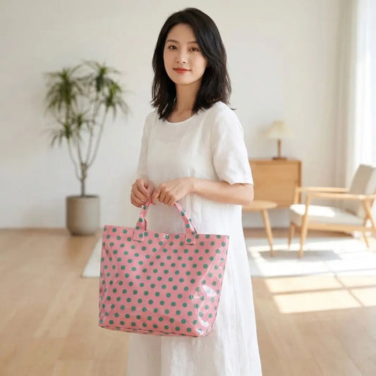 Large Polka Dot PVC Tote Bag – Waterproof Beach & Travel Handbag Waterproof Tote Bag Peaceful Pleasures Health and Wellness