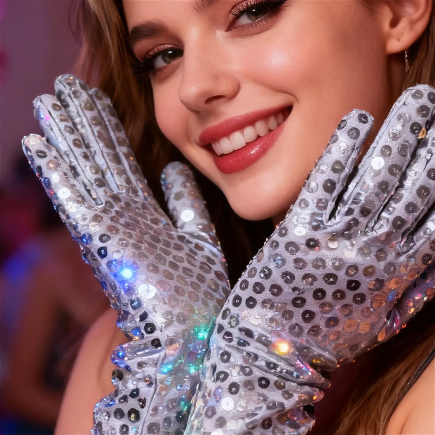 Silver Glitter Mesh Gloves Dance Costume Accessories for Women Party Performance Fashion Handwear Peaceful Pleasures Health and Wellness