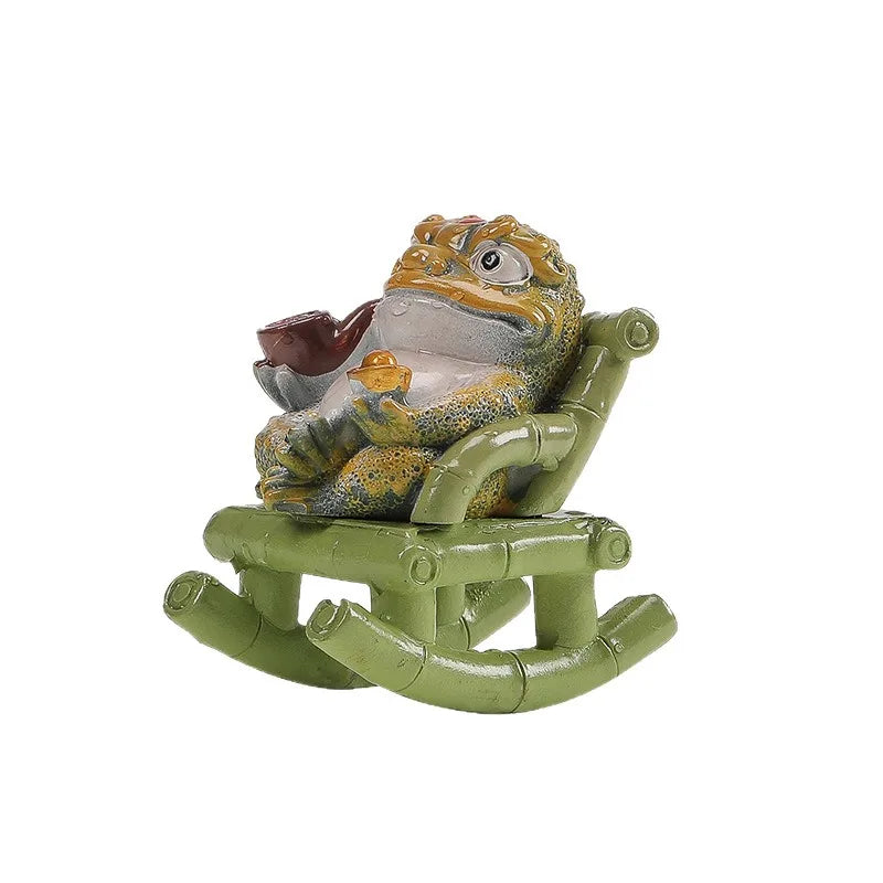 1pcs Lucky Toad Rocking Chair Tea Pet Ornament Traditional Auspicious Figurine for Tea Table Decor Gift Resin Peaceful Pleasures Health and Wellness