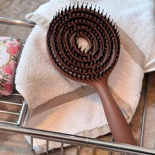 1Pc Boar Bristle Round Detangling Hair Brush for Volume Scalp Care Massage Women Wet Curly Comb Salon Hairdressing Styling Tools Peaceful Pleasures Health and Wellness