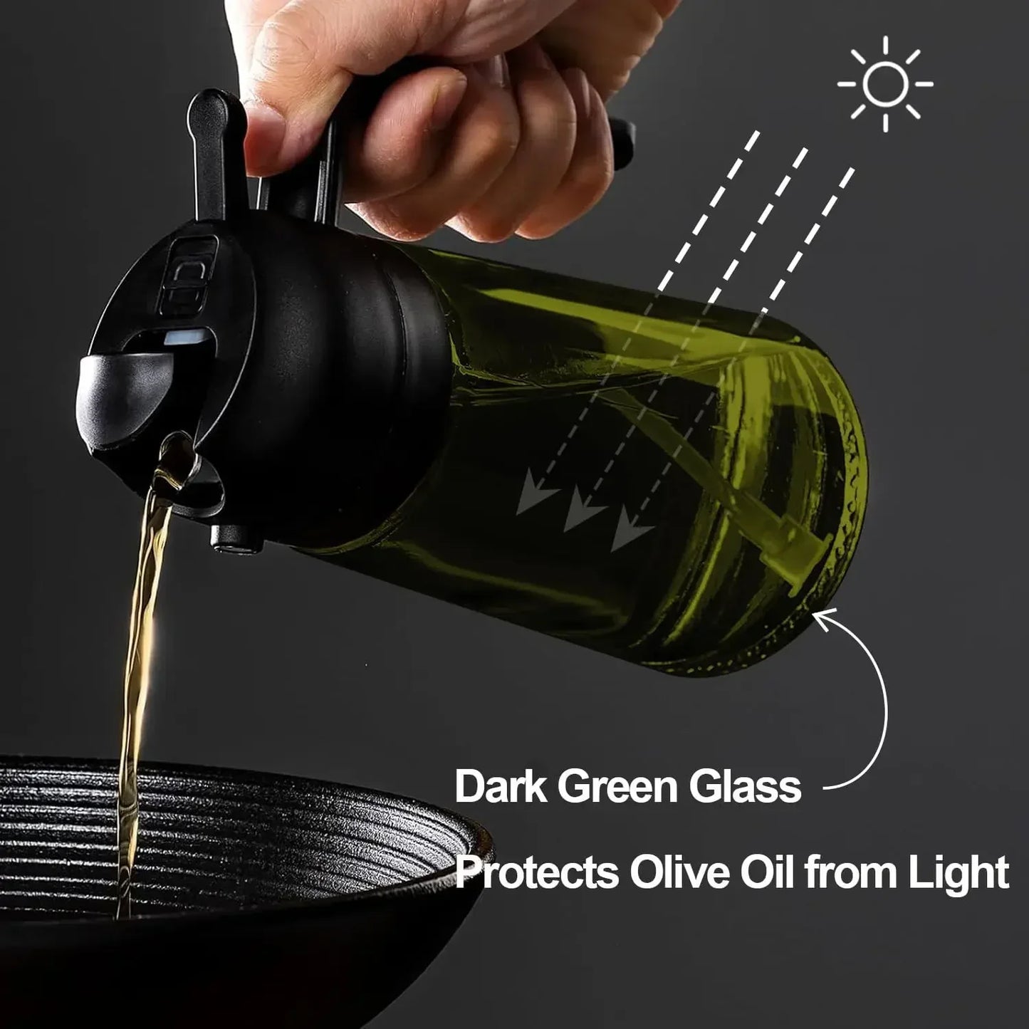 2-in-1 Dark Glass Olive Oil Sprayer & Dispenser – 500ml