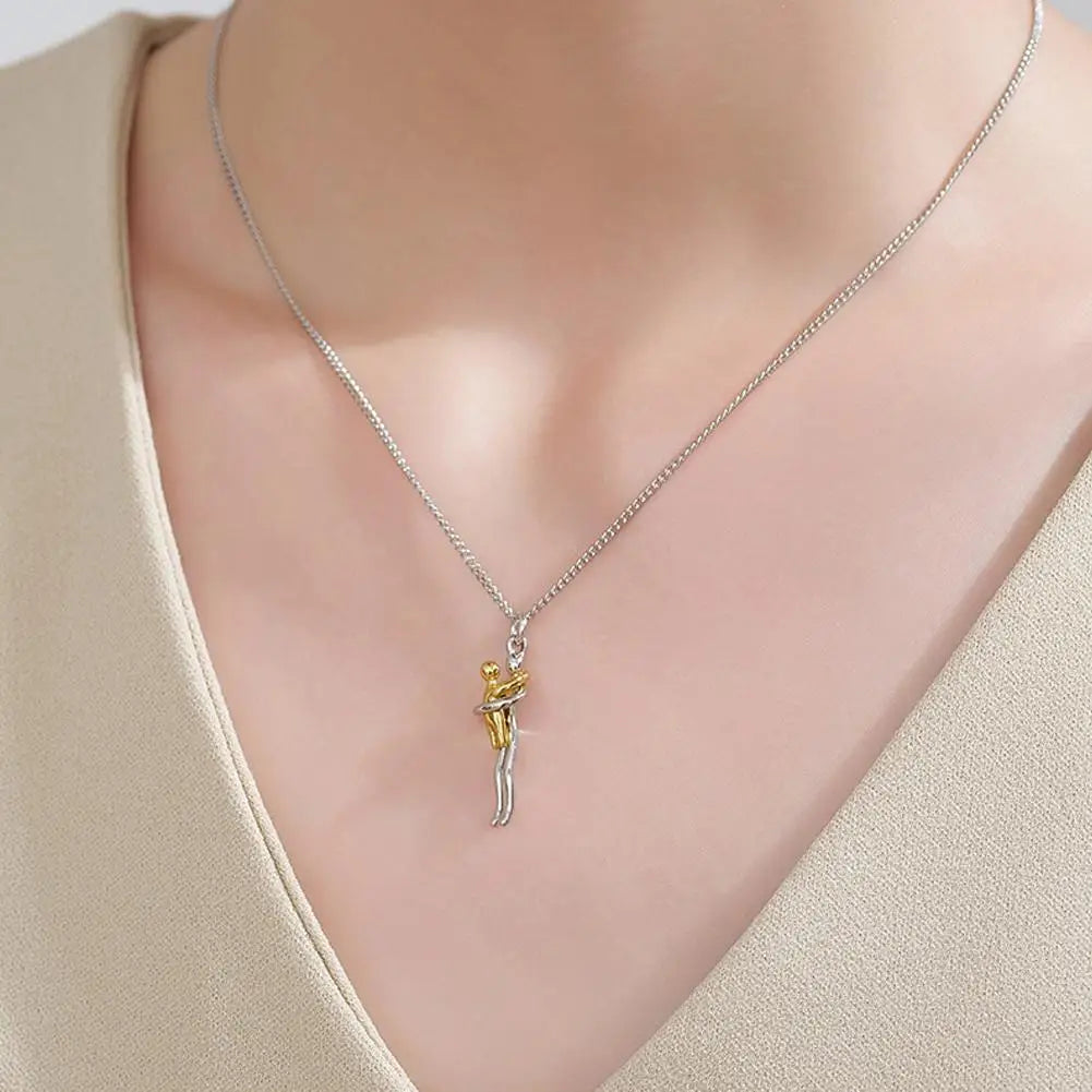 Children's Hug Necklace Niche Design Two-color Mother's Day Father's Day Exquisite Gift Accessories Commemorative Gift Necklace Peaceful Pleasures Health and Wellness