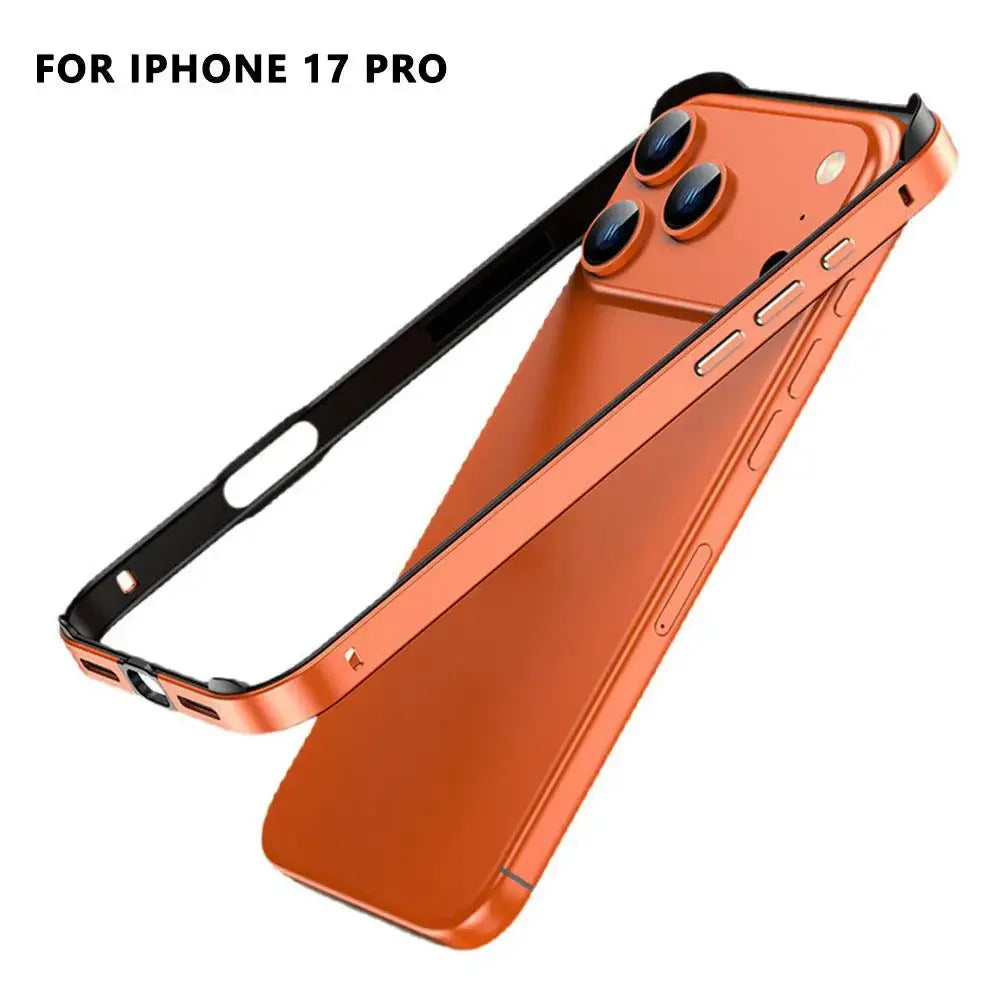 Luxury Alloy Metal Bumper Phone Case For iPhone 17 Air 17 Pro Max 17 Pro Silicone Lining Corner Pads Anti Collision Frame Peaceful Pleasures Health and Wellness orange 17 pro