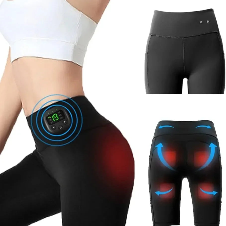 High Waist EMS Massage Yoga Pants with Buttock Muscle Stimulator 8 Modes 19 Intensity Levels Washable Exercise Fitness Shorts Peaceful Pleasures Health and Wellness M
