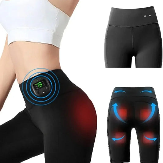 High Waist EMS Massage Yoga Pants with Buttock Muscle Stimulator 8 Modes 19 Intensity Levels Washable Exercise Fitness Shorts Peaceful Pleasures Health and Wellness M