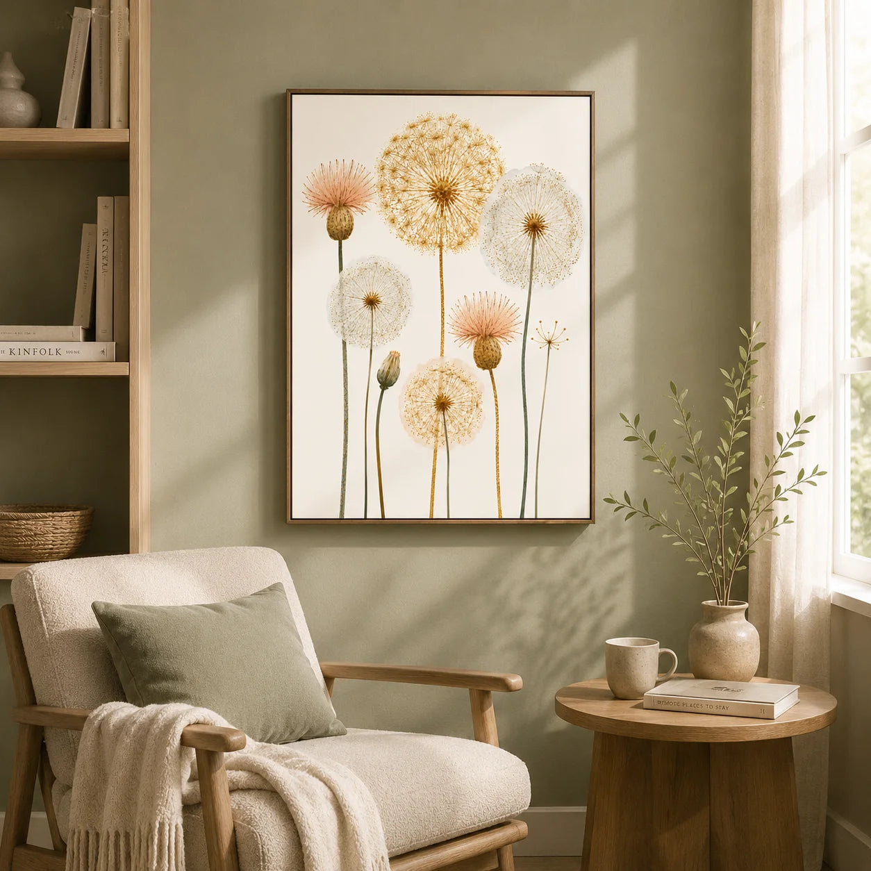 Nordic Dandelion Wall Art Gold Botanical Canvas Painting Poster Print Bedroom Living Room Decor Peaceful Pleasures Health and Wellness