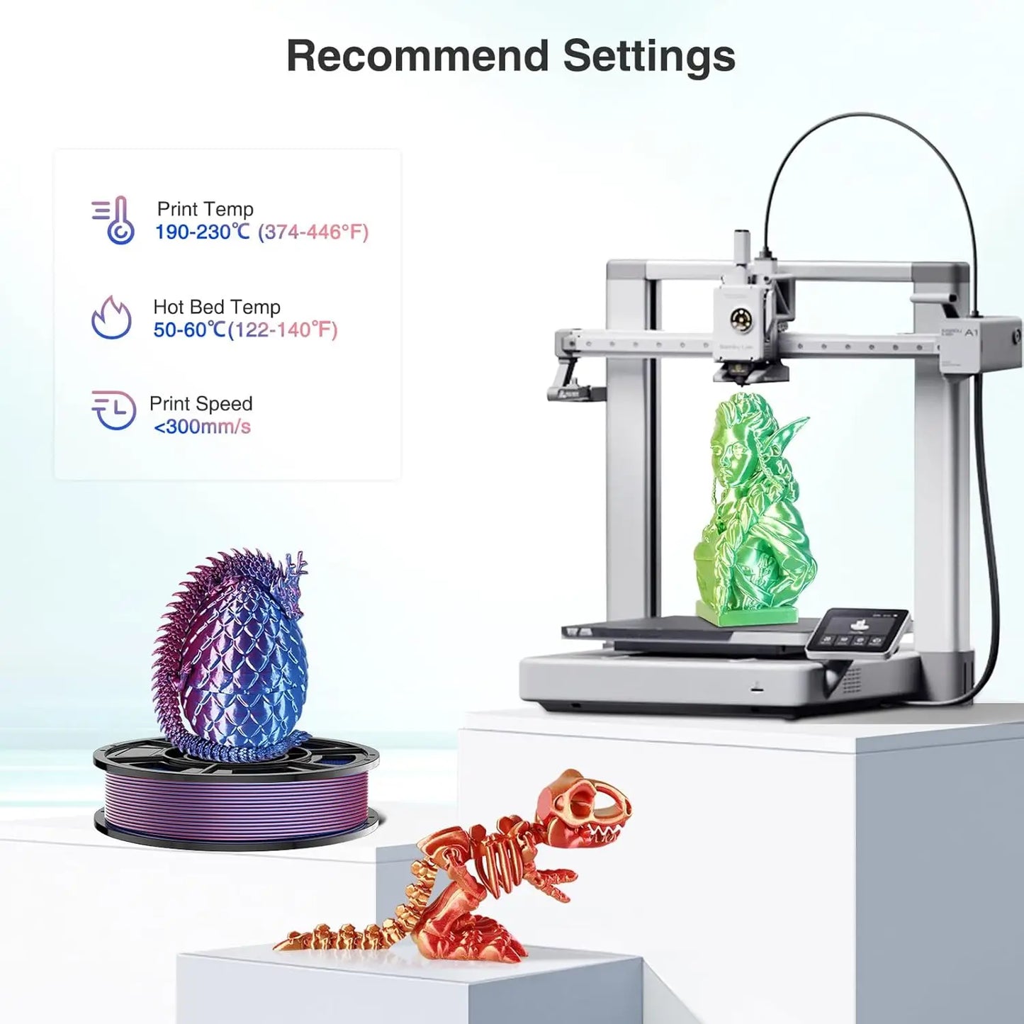 Dual-Color Shiny PLA Filament 1.75mm | 4 Colors, 200g–1kg