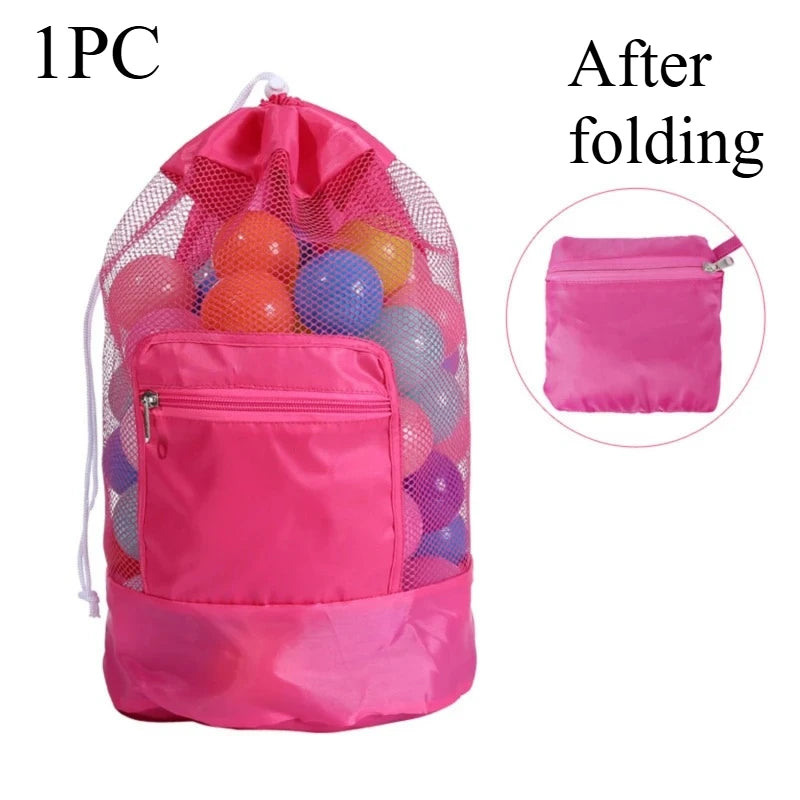 Foldable Mesh Beach Bag | Drawstring Backpack Travel Organizer