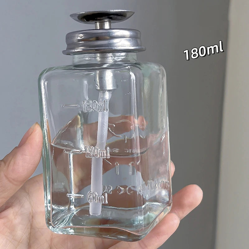 180ml Push Down Glass Empty Pump Dispenser For Nail Polish Alcohol Makeup Remover Clear Refillable Bottle Liquid Cleanser Storag Peaceful Pleasures Health and Wellness