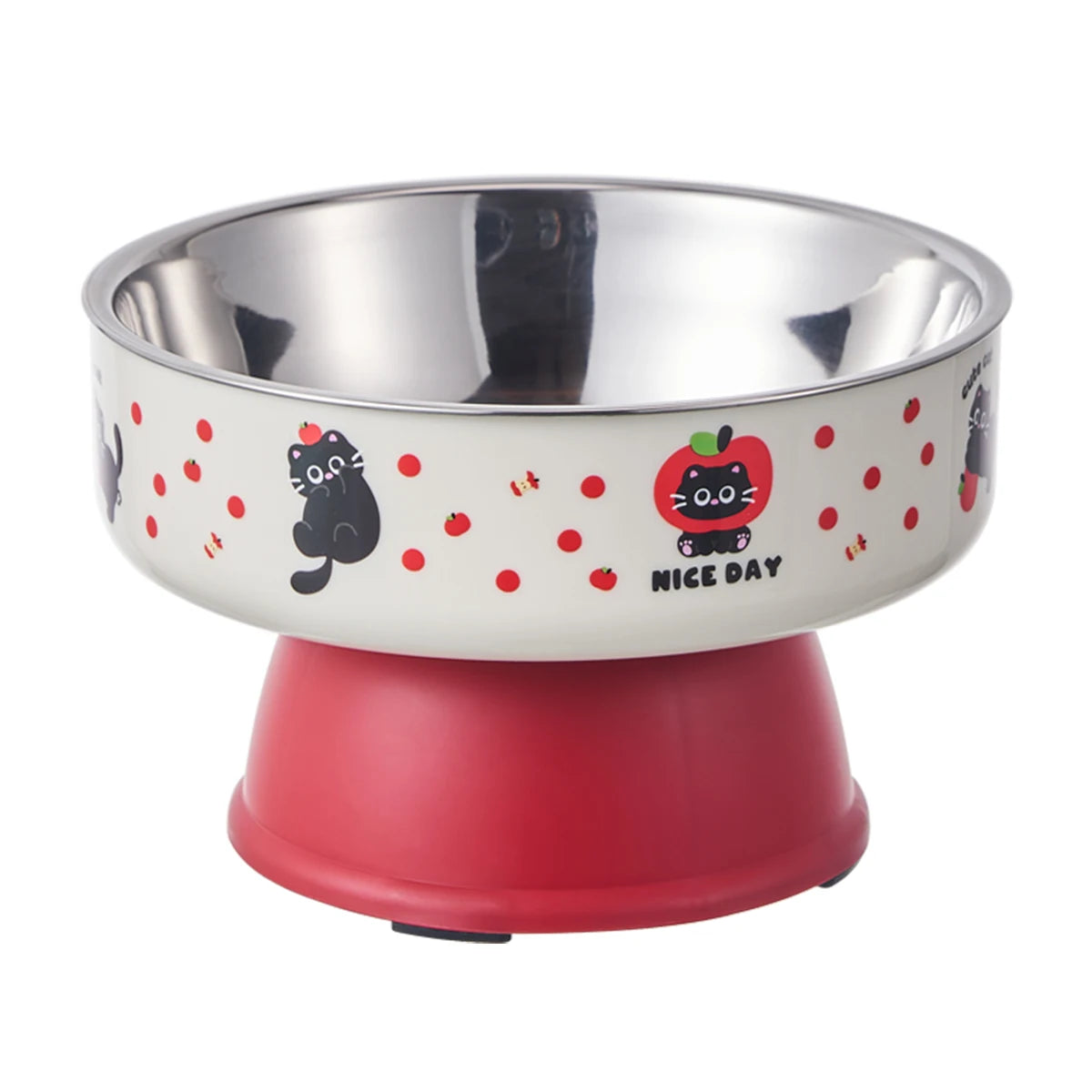 New Cat Bowls Pet Stainless Steel Bowls Cat High Foot Neck Protection Bowls Dog Large Capacity Feeding Device Dog Bowls Pet Bowl Peaceful Pleasures Health and Wellness Red L