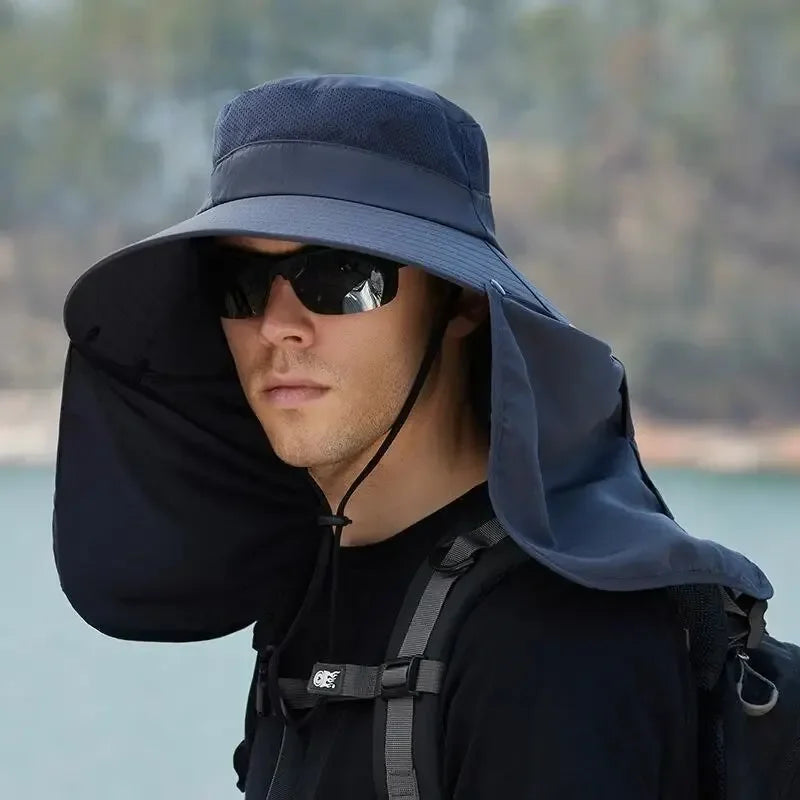 Men's Wide Brim Sun Hat with Neck Flap | UV Protection