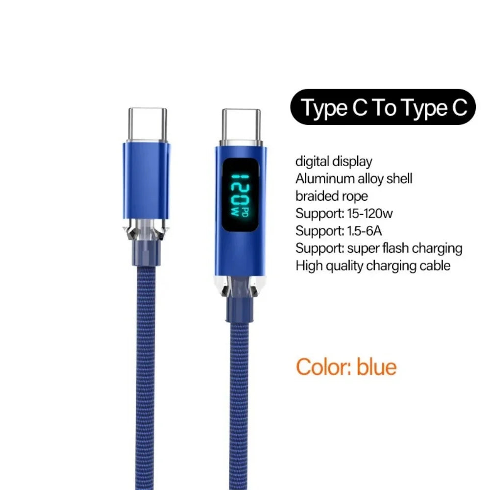 120W USB-C to C 6A Fast Charging Cable with Digital Display