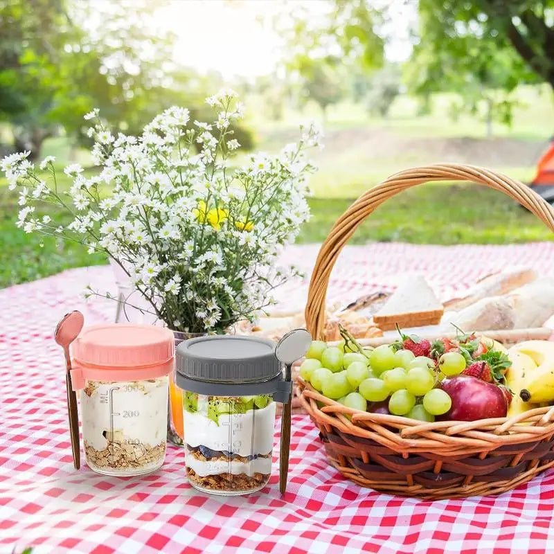 350ml Glass Overnight Oats Jar with Lid & Spoon | 1 or 2 Pack Glass Food Storage Jar Peaceful Pleasures Health and Wellness