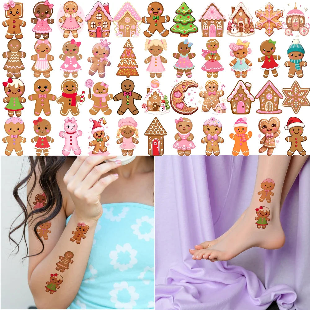 54pcs Christmas Temporary Tattoo Stickers – Gingerbread & Cupcake