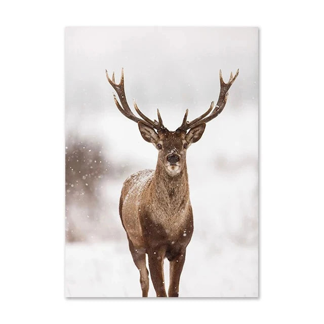Christmas Deer & Squirrel Snow Scene Canvas Wall Art Print