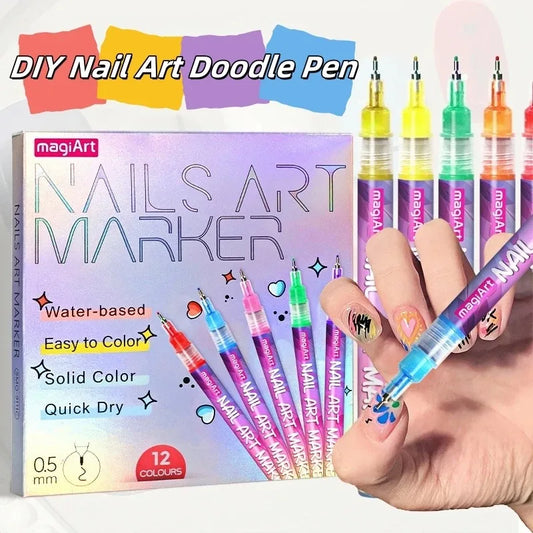 12-Piece Nail Art Marker Pens – Fine Tip Waterproof Multicolor Nail Art Markers Peaceful Pleasures Health and Wellness