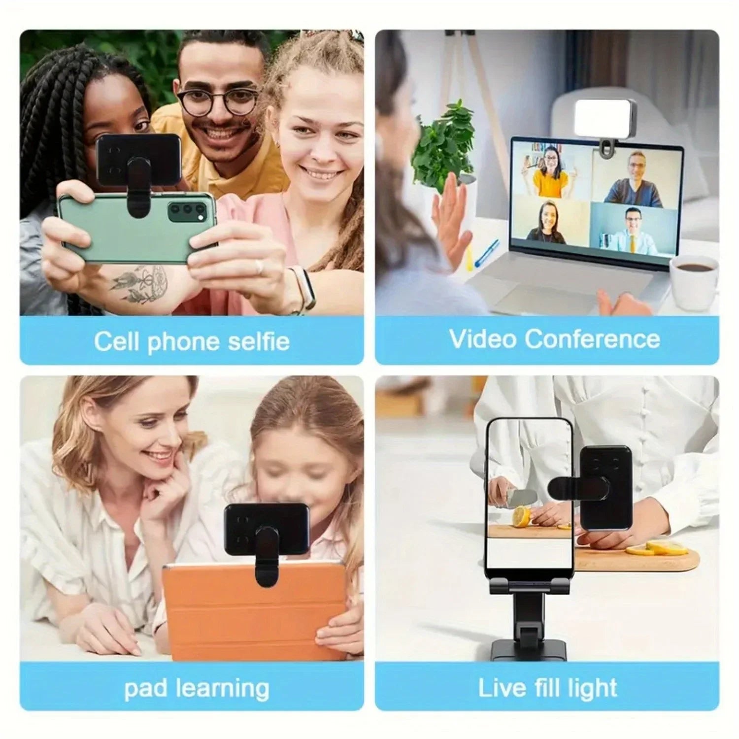 Mini LED Selfie Fill Light Clip-On Rechargeable with 3 Color Modes Adjustable Brightness for Mobile Phones Computers Photography Peaceful Pleasures Health and Wellness