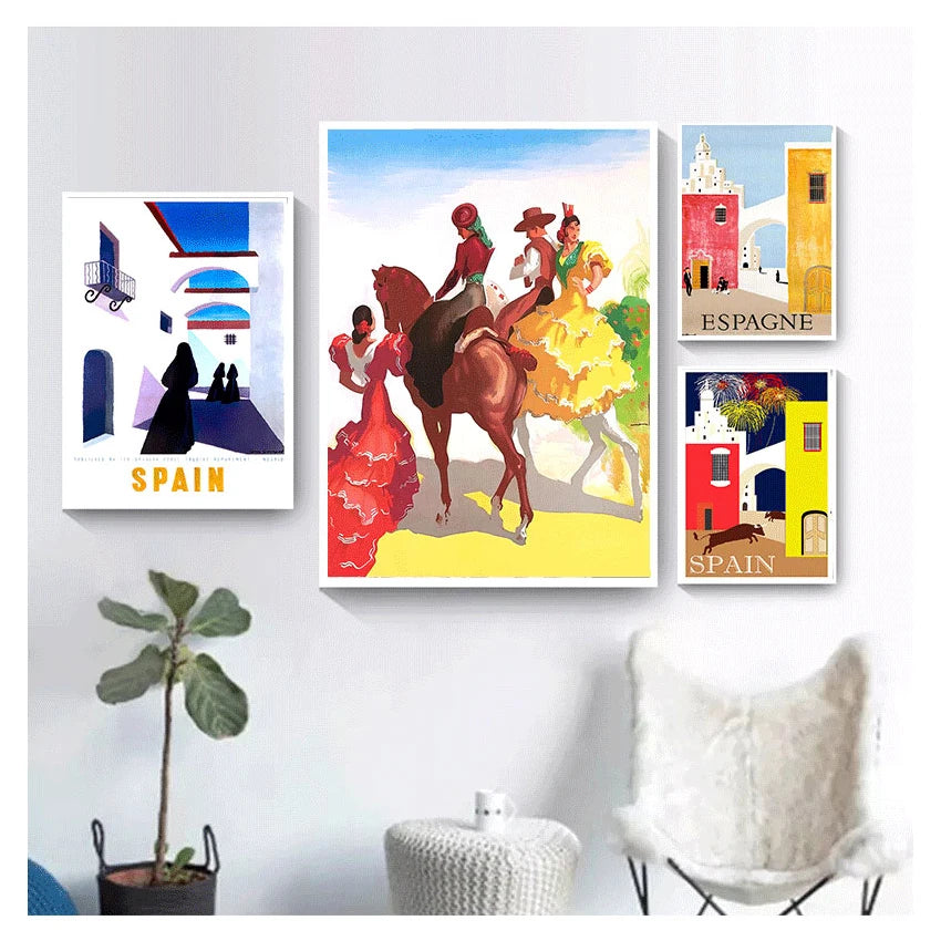 Travel to Spain Vintage Canvas Wall Poster | Pop Art Print Canvas Wall Poster Peaceful Pleasures Health and Wellness