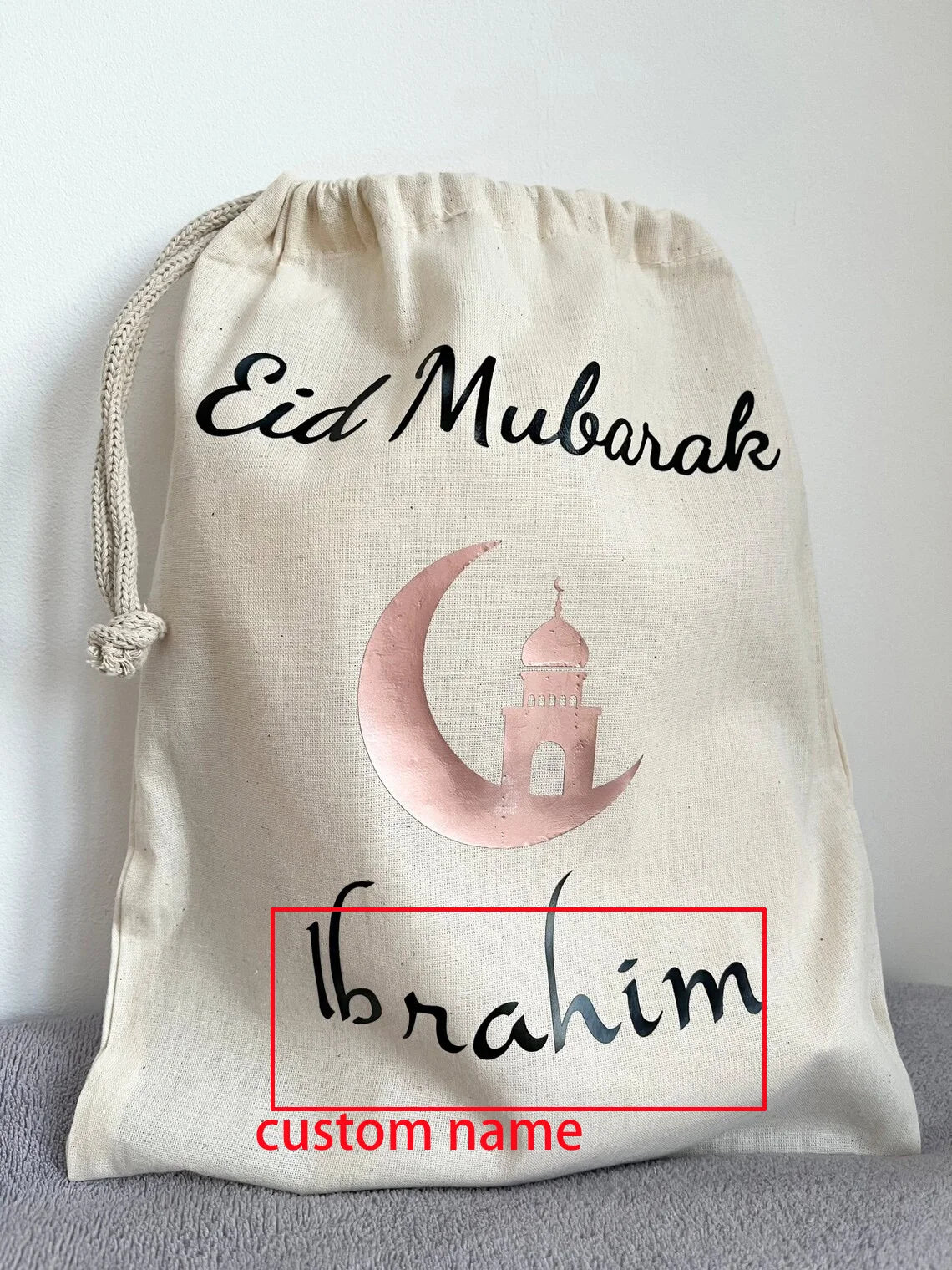 Personalised Eid Mubarak Gift Sack | Mosque Design for Kids Personalised Gift Bag Peaceful Pleasures Health and Wellness rose custom name 30x40cm