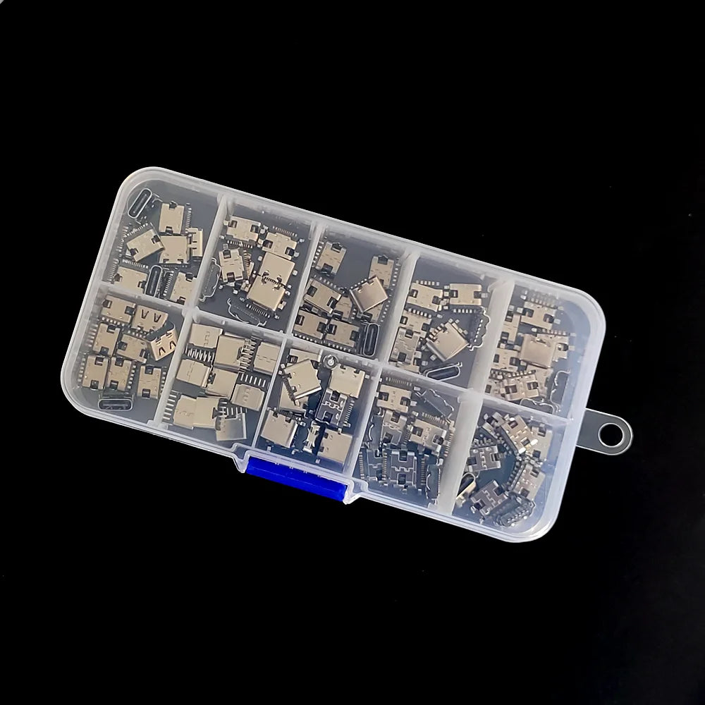 100PCS/Box 10Models Type-C USB Charging Dock Connectors Mix 6Pin and 16Pin Use for Phone and Digital Product Repair kit Peaceful Pleasures Health and Wellness