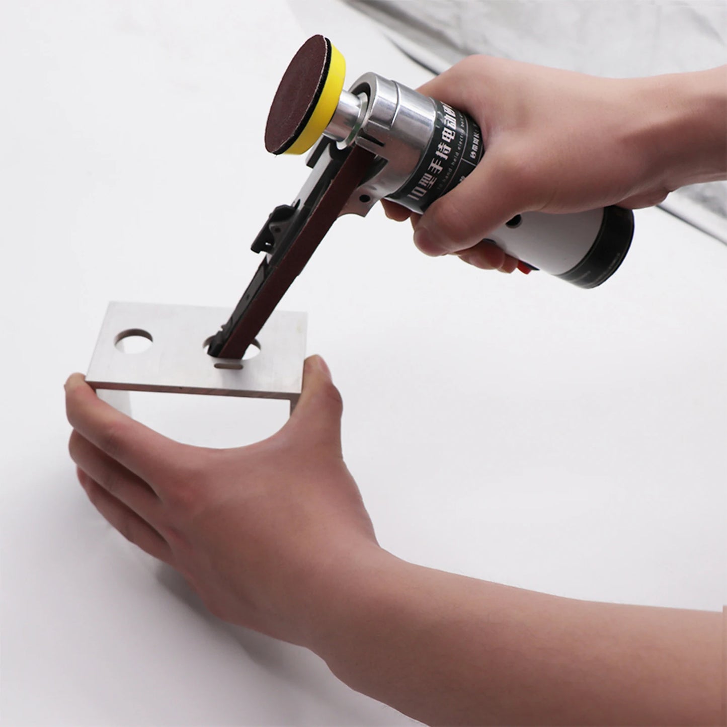 Electric Belt Sander Mini Belt Sander Electric Grinder Small Grinding Machine Hand-held Electric Belt Sander with Sanding Belts Peaceful Pleasures Health and Wellness