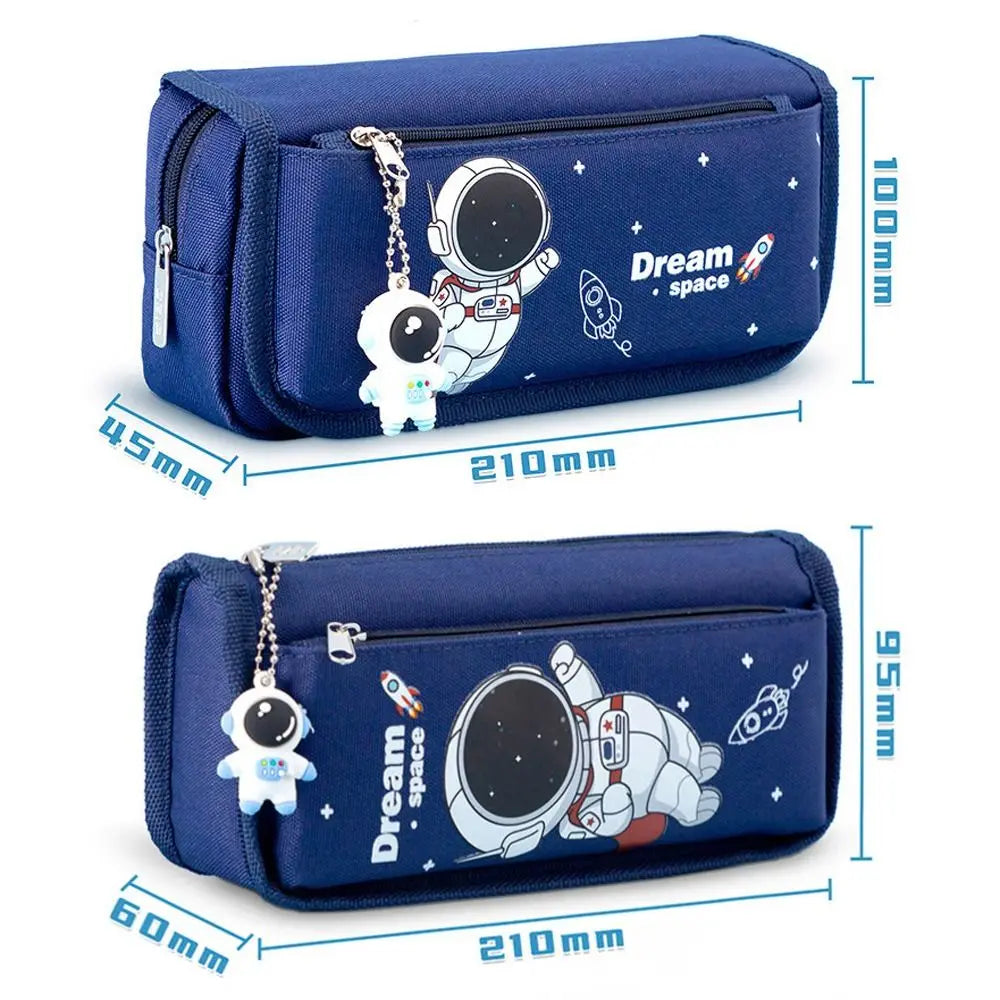 Studen Large Capacity Astronaut Pencil Case Double Layer Canvas Stationery Bag Kawaii Cartoon Pencil Bag Pen Box Peaceful Pleasures Health and Wellness