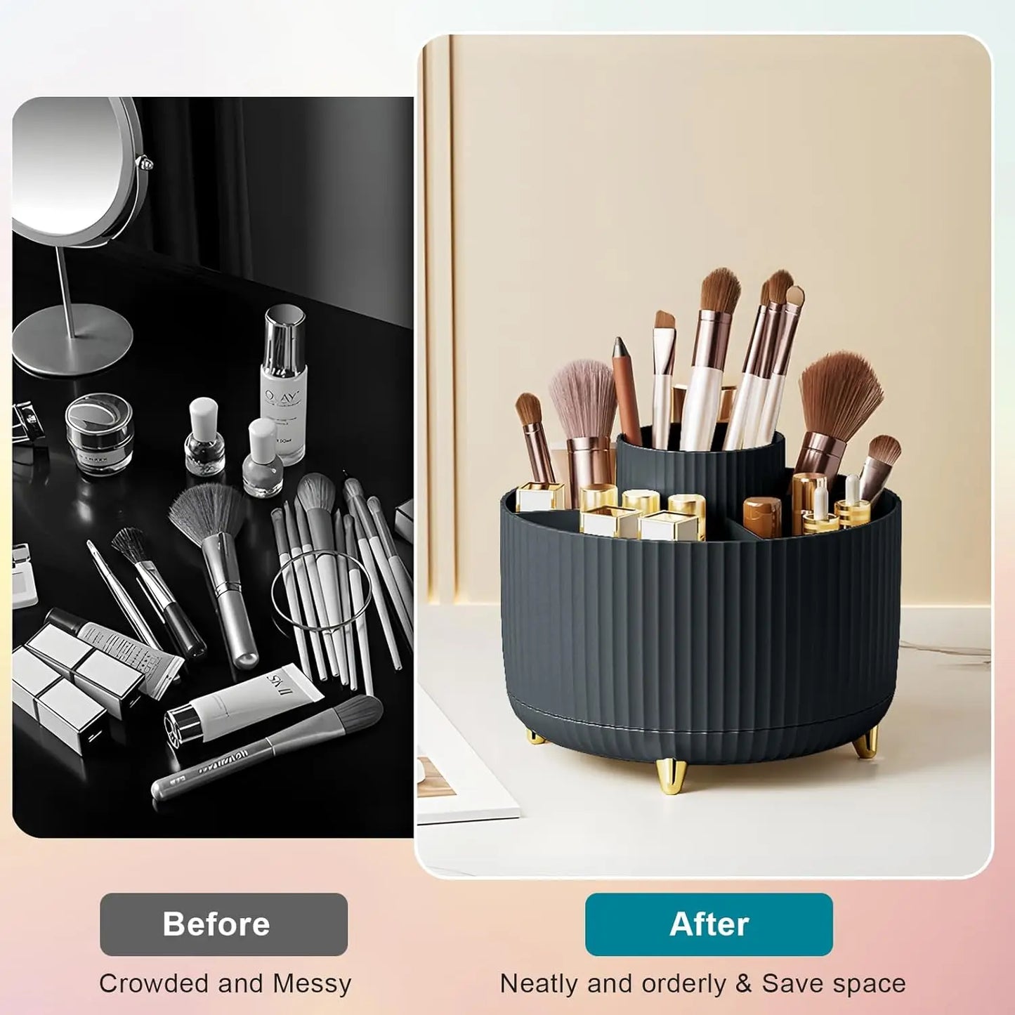 360° Rotating Makeup Organizer | 5-Slot Cosmetic Brush Holder