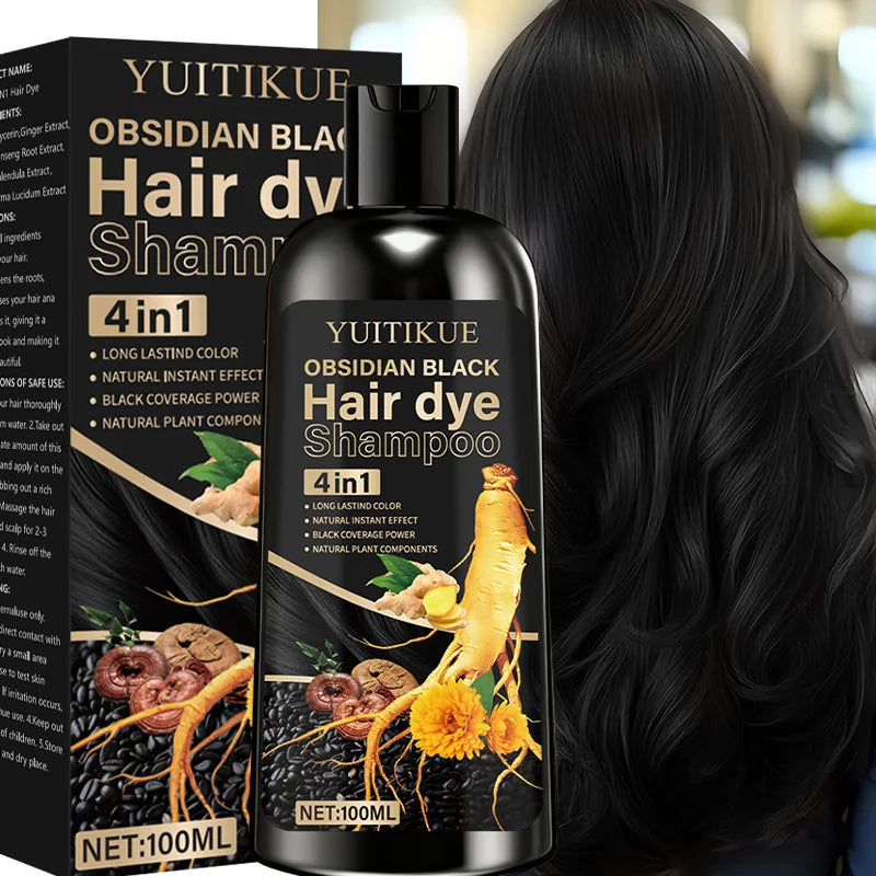 YUITIKUE Black Hair Dye Shampoo – 4-in-1 Gray Coverage 100ml Hair Dye Shampoo Peaceful Pleasures Health and Wellness Default Title