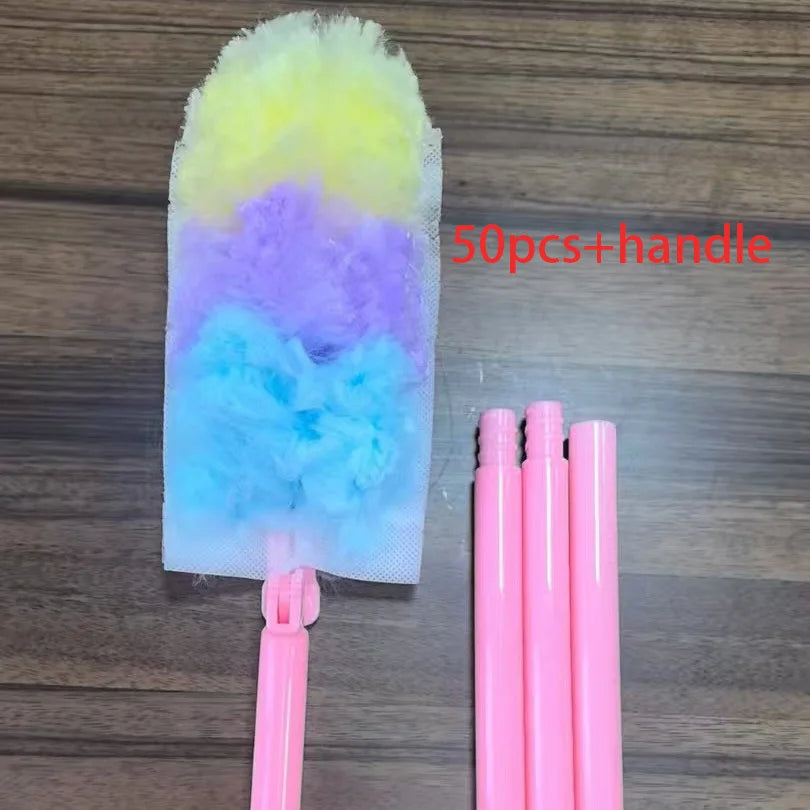 10pcs Electrostatic Feather Duster Set with Telescopic Long Handle for Home Car Ceiling Fan Desk Dusting And Cobweb Cleaning Peaceful Pleasures Health and Wellness 50pcs handle