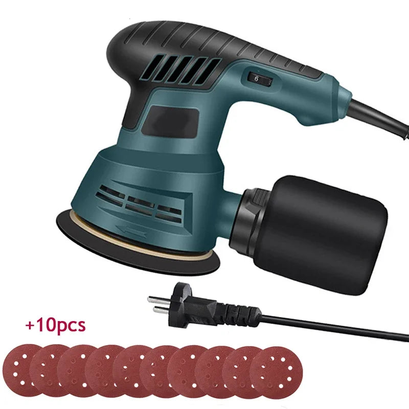 300W Electric Eccentric Sander 6 Gears Speed Adjustment 5 Inch 125mm Wood Sanding Processing Car Polishing Machine With Dust Box Peaceful Pleasures Health and Wellness Blue EU Plug