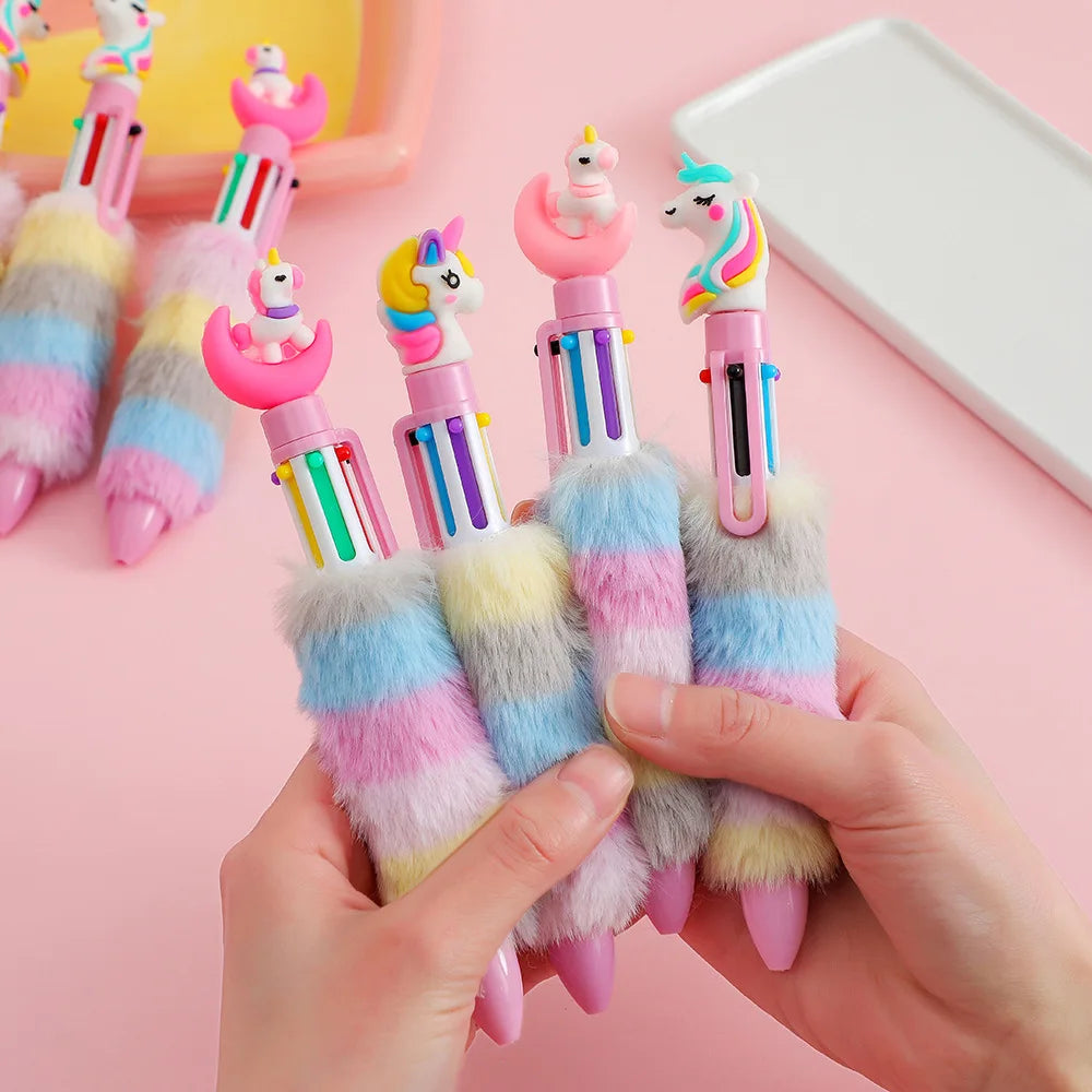 Kids Unicorn Plush Gel Pen Set – 6 Rainbow Colors for Girls