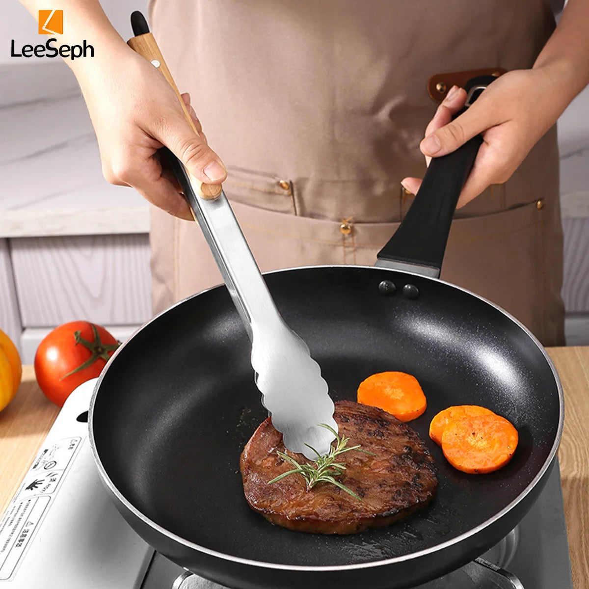 Stainless Steel Cooking Tong with Oak Handle, Barbecue Tong Salad Tong with Locking Ring, Kitchen Gadget for Salad Grilling BBQ Peaceful Pleasures Health and Wellness