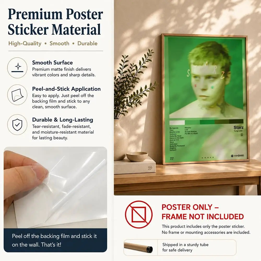 Rapper Y-Yung LeanS Poster HD Self Adhesive Waterproof Wall Art Ideal for Home Office Dorm Bedroom Great Gift Peaceful Pleasures Health and Wellness