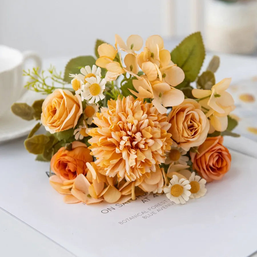 Artificial Chamomile Hydrangea Silk Bouquet | Wedding & Home Décor