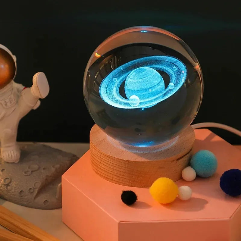 6cm Bedside Lamp Solar Theme Cosmos Series Crystal Ball Night Lights Milky Way Moon Small Ornaments for Desk Creative Gift RGB Peaceful Pleasures Health and Wellness