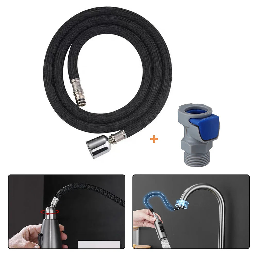 1.5m Braided Nylon Kitchen Faucet Hose 360° Pull-Out + Adapter