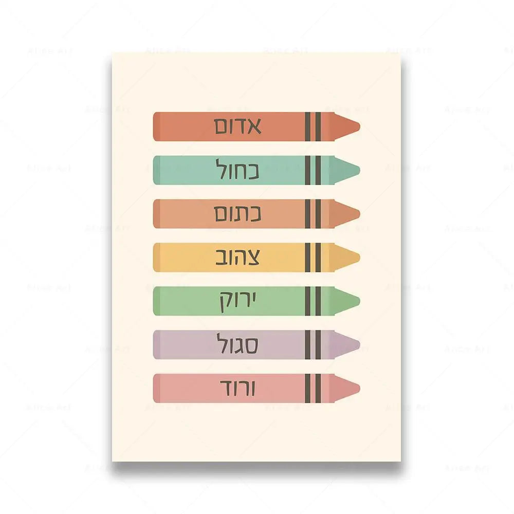 Hebrew Alphabet Jewish Calendar Canvas Wall Art | Boho Kids Decor Canvas Wall Art Peaceful Pleasures Health and Wellness