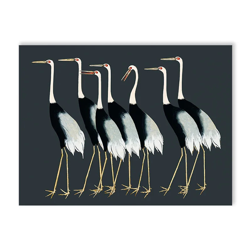 Red Crane Hokusai Canvas Wall Art | Coastal Vintage Print