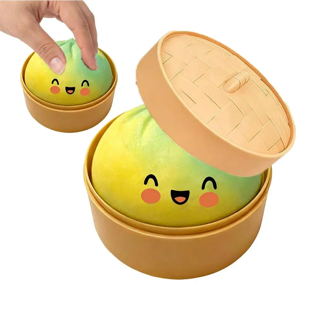 Colorful Dumpling Squeezable Toy Stress Relief Toy Squeezy Dough Ball with Steamer Stress Glitter Dumpling Squeeze Toy Peaceful Pleasures Health and Wellness F