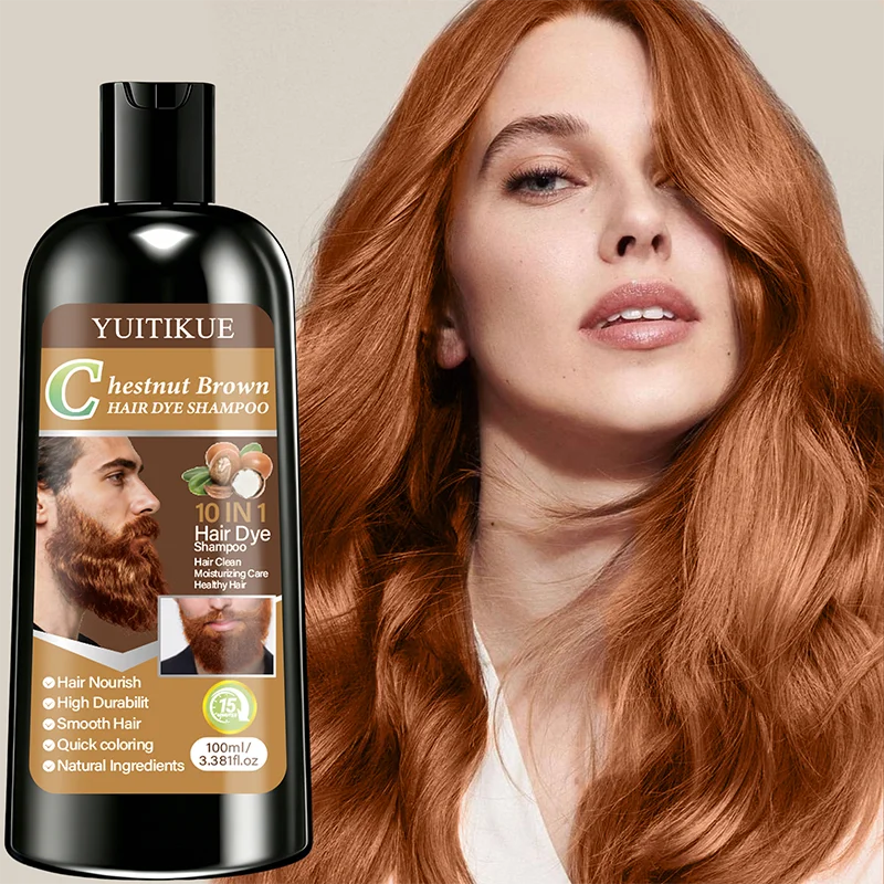 YUITIKUE Chestnut Brown Hair Dye Shampoo 100ml 10-in-1 Natural Ingredients Quick Coloring Nourishing Hair Care Peaceful Pleasures Health and Wellness