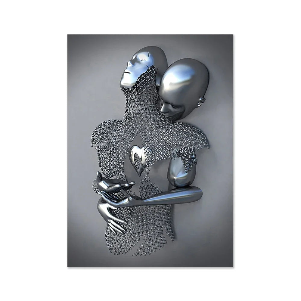 Abstract Couple Portrait Canvas Wall Art | Nordic Pop Print