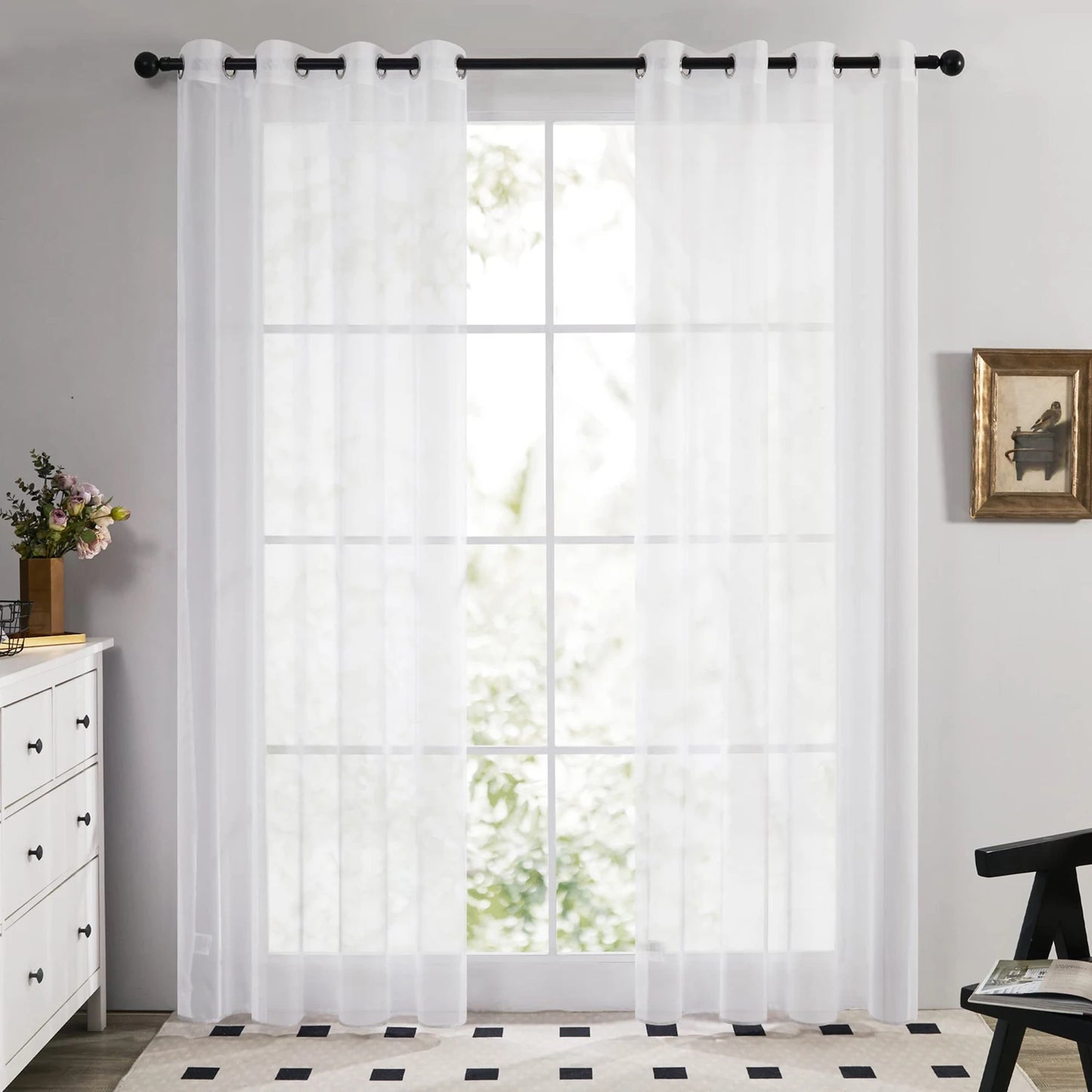 2 Panels Voile Sheer Curtain White Elegant Look Curtains with Grommet Top Soft Lightweight Drapes for Bedroom Living Room Peaceful Pleasures Health and Wellness white 132x216CM 2PC Grommet