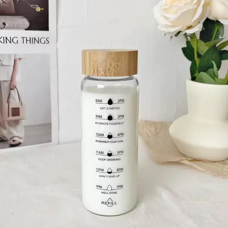 Large Borosilicate Glass Water Bottle with Time Scale | BPA-Free