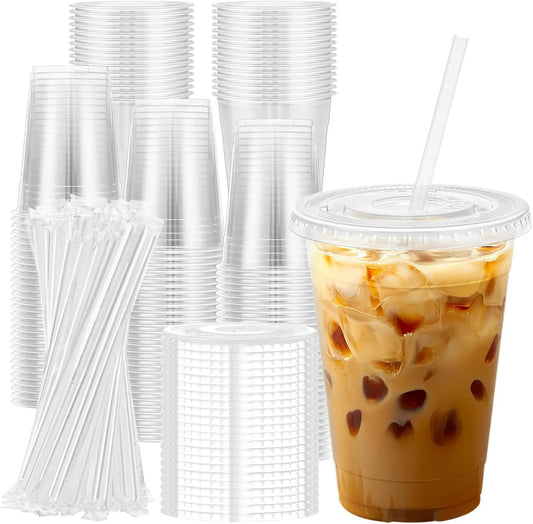 16 oz Clear Plastic Cups with Lids and Straws Disposable Plastic Coffee Cups with Lids for Iced Coffee Cold Beverages, Smoothie Peaceful Pleasures Health and Wellness 50pcs