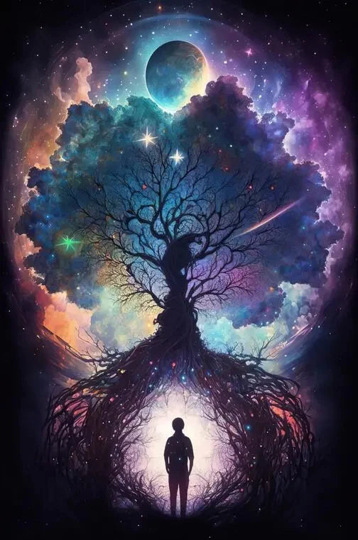 Flashing Magic Tree of Life Poster Galaxy Aurora Plant Canvas Art Natural Beauty Wall Painting for Living Room Home Decor Peaceful Pleasures Health and Wellness 11 30x40cm Unframed